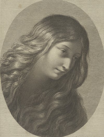 Der Kopf der Maria Magdalena, der nach rechts unten schaut, in einem ovalen Rahmen, nach Ren..., ca. 1745-1803 von Domenico Cunego