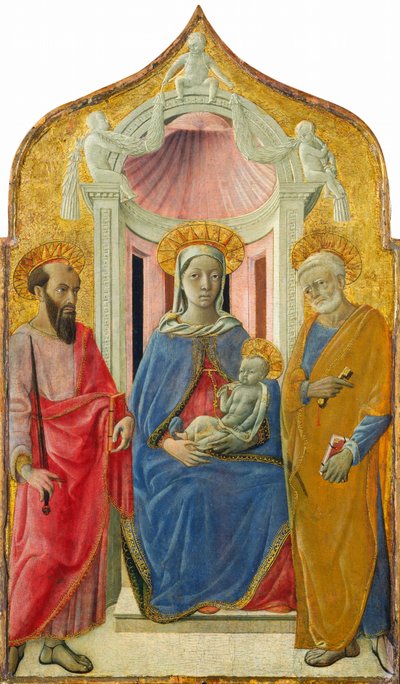 Madonna mit Kind auf dem Thron mit den Heiligen Petrus und Paulus, ca. 1430 von Domenico di Bartolo