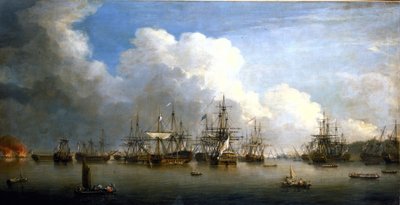 Siebenjähriger Krieg (1756-1763): Die Eroberung der spanischen Flotte in Havanna (Kuba), August und September 1762. Öl auf Leinwand, Mitte des 18. Jahrhunderts, von Dominic Serres (1722-1793) von Dominic Serres