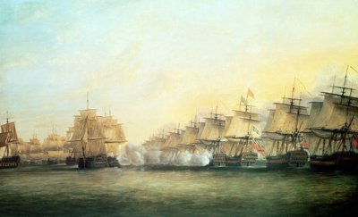 Die vierte Aktion vor Trincomalee zwischen den Engländern unter Admiral Sir Edward Hughes und den Franzosen unter M. de Suffren, 1782 von Dominic Serres