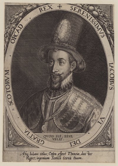 König James VI. von Schottland (Gravur) von Dominicus or Custodis Custos