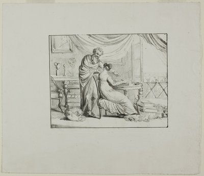 Denon unterrichtet eine junge Frau beim Zeichnen auf einem lithografischen Stein von Dominique Vivant Denon