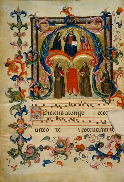 Illuminierte Initiale mit Christus in Herrlichkeit (Corale 39, c. 1v), Arbeit für Chorbuch 39 von Santa Maria degli Angeli aus der Kirche San Pancrazio in Florenz von Don Simone Camaldolese