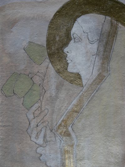 Frau mit goldenem Heiligenschein von Doris Schmitz