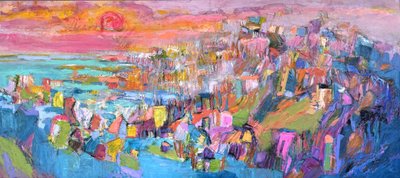 Lebendiger Küstenstadt-Sonnenuntergang von Dorothy Fagan