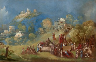 Die Trojaner bauen den Tempel der Venus und bringen Opfer am Grab von Anchises in Sizilien, ca. 1520 von Dosso Dossi