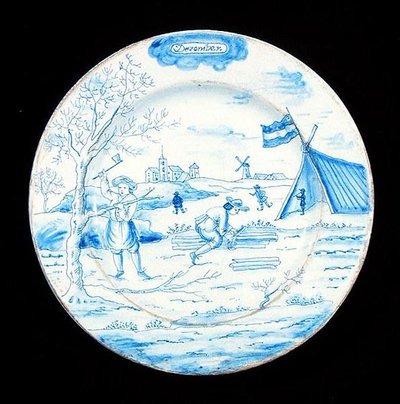 Delfter Teller, der den Monat Dezember darstellt von Dutch School