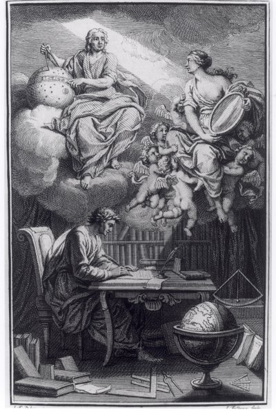 Frontispiz von Elemens de la Philosophie de Neuton von Voltaire, veröffentlicht in Amsterdam, 1738 von Dutch School
