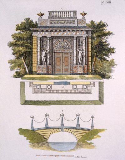 Gartendekorationen, aus Magazin der Gartenschätze von G. van Laar, veröffentlicht 1802 von Dutch School