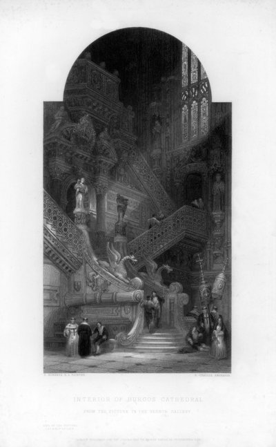 Innenraum der Kathedrale von Burgos, 19. Jahrhundert von E. Challis