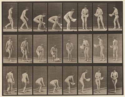 Tafel 223. Bücken und Becken heben, abwischen und drehen, 1872-1885 von Eadweard Muybridge