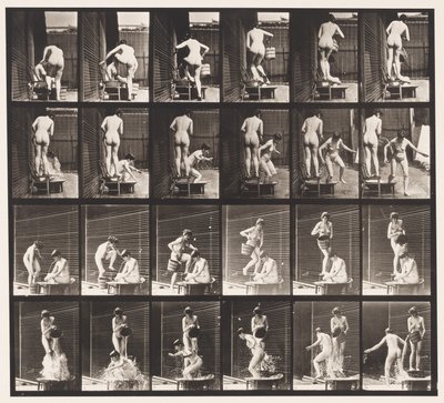 Tafel 407. Zwei Modelle, 8 gießt Eimer Wasser über 1 von Eadweard Muybridge