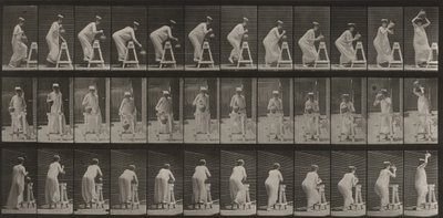 Tafel Nummer 216. Bücken, um einen Wasserkrug zu füllen, ihn auf den Kopf stellen von Eadweard Muybridge