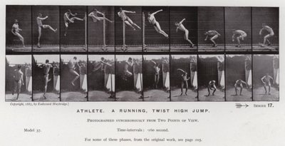 Die menschliche Figur in Bewegung: Athlet, Hochsprung mit Drehung von Eadweard Muybridge