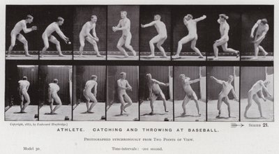 Die menschliche Figur in Bewegung: Athlet, fangen und werfen beim Baseball von Eadweard Muybridge