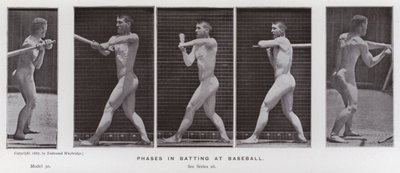 Die menschliche Figur in Bewegung: Phasen beim Baseballschlagen von Eadweard Muybridge