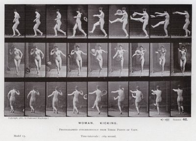 Die menschliche Figur in Bewegung: Frau, die tritt von Eadweard Muybridge