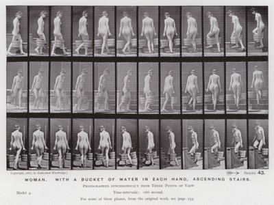 Die menschliche Figur in Bewegung: Frau, mit einem Eimer Wasser in jeder Hand, Treppen aufsteigend von Eadweard Muybridge