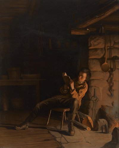 Die Jugend von Lincoln. (Ein Abend in der Blockhütte.) von Eastman Johnson