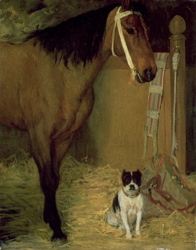 Im Stall, Pferd und Hund, ca. 1862 von Edgar Degas