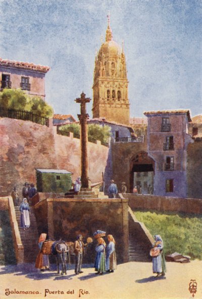 Nordspanien: Salamanca, Die Puerta del Rio, mit dem Kathedralenturm von Edgar T. A. Wigram
