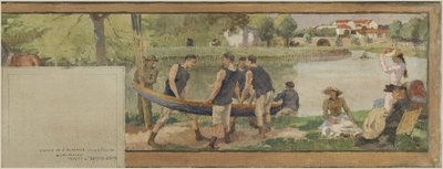 Skizze für das Rathaus von Saint-Maurice: Landschaft. Les bords de la Marne (für den Festsaal), zwischen 1890 und 1892 von Edmond Debon