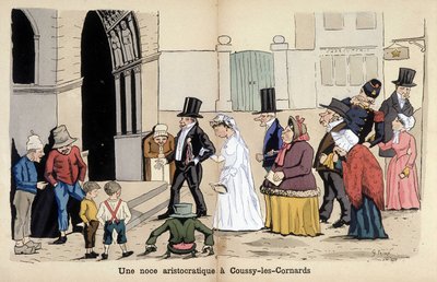 Karikatur der französischen Gesellschaft von Lavrate: eine aristokratische Hochzeit in Coussy les Cornards. 1880 von Edmond Lavrate