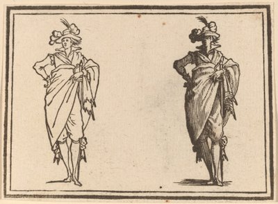 Herr von vorne gesehen mit Hand an der Hüfte von Edouard Eckman after Jacques Callot