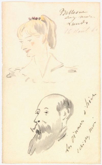 Kopf einer Frau und Kopf eines bärtigen Mannes von Édouard Manet