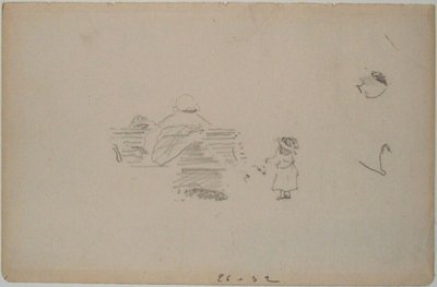 Skizze einer Frau, die auf einer Bank sitzt, und eines Kindes, das daneben steht von Édouard Manet