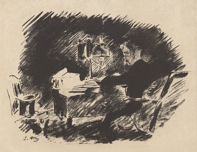 Unter der Lampe, aus Stéphane Mallarmés Übersetzung von Edgar Allan Poes „Der Rabe“ von Édouard Manet