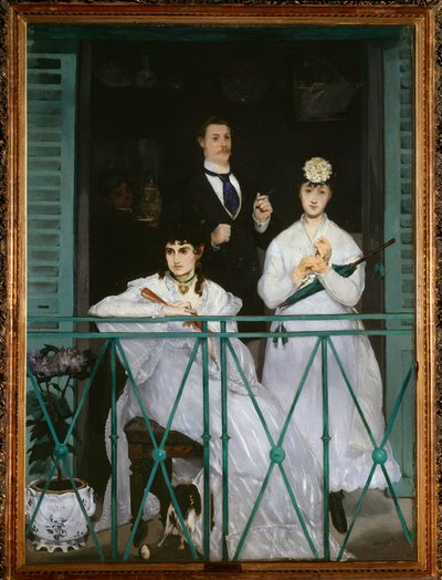 Der Balkon (Porträts von Berthe Morisot, Fanny Claus, Antoine Guillemet und Leon Leenhoff) von Édouard Manet