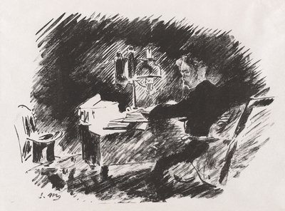 Unter der Lampe, aus Stéphane Mallarmés Übersetzung von Edgar Allan Poes „Der Rabe“ von Édouard Manet