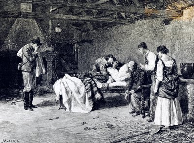 Tod von Anita Garibaldi auf dem Bauernhof des Marquis Guiccioli (Illustration) von Edouardo Matania