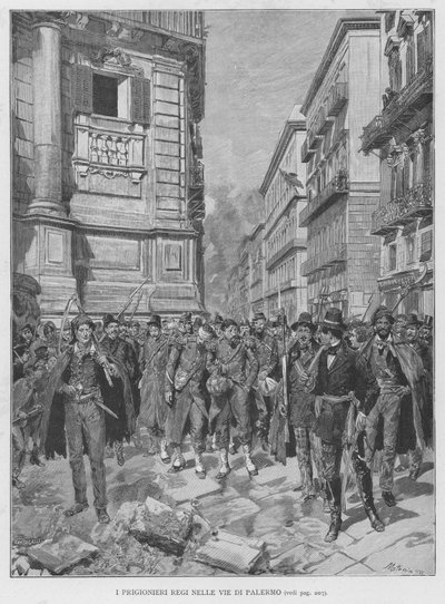 Die königlichen Gefangenen in den Straßen von Palermo von Edouardo Matania