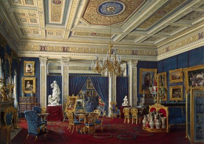 Blauer Salon im Mariinski-Palast in Sankt Petersburg, Mitte des 19. Jahrhunderts von Eduard Hau