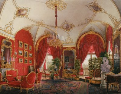 Innenräume des Winterpalastes. Das vierte reservierte Apartment. Das Eckzimmer, Mitte des 19. Jahrhunderts von Eduard Hau