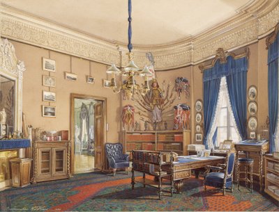 Innenräume des Winterpalastes. Das Arbeitszimmer des Kronprinzen Nikolay Aleksandrovich, 1865 von Eduard Hau