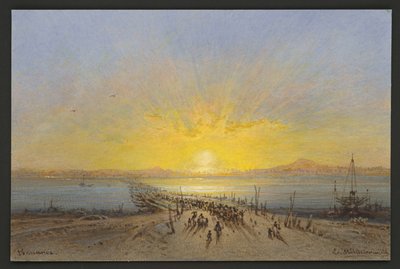 Schiffbrücke über den Ganges bei Benares von Eduard Hildebrandt