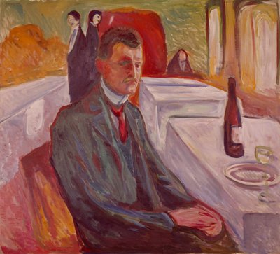 Selbstporträt mit Wein von Edvard Munch