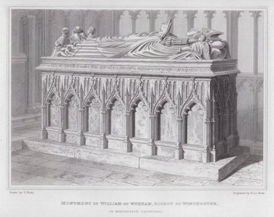 Monument von William of Wykham, Bischof von Winchester, in der Winchester Kathedrale (Gravur) von Edward Blore