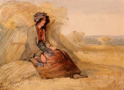 Eine junge Frau, die sich in einem Kornfeld ausruht von Edward Duncan