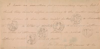 Brief mit Entwürfen für Siegel (?) von Edward Francis Burney