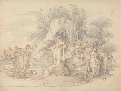 Telemachus und Mentor landen auf der Insel Kalypso von Edward Francis Burney