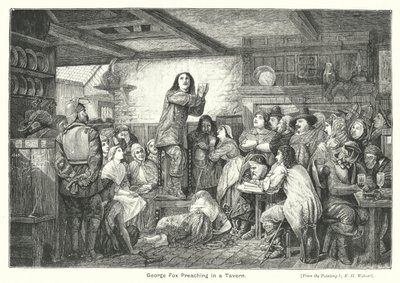 George Fox predigt in einer Taverne (Gravur) von Edward Henry (after) Wehnert