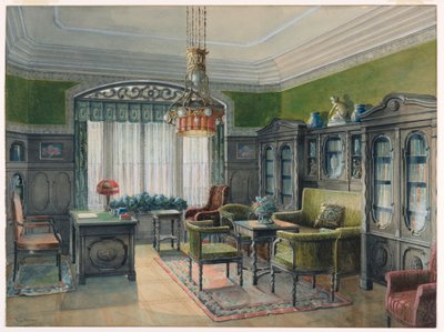 Zeichnung, Bibliotheks- oder Bürointerieur, ca. 1915 von Edward Lamson Henry