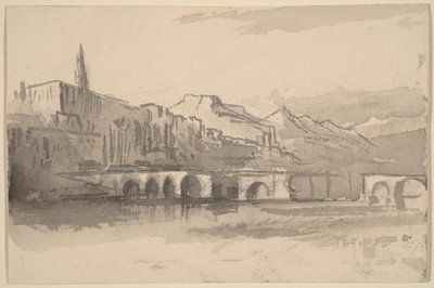 Brücke mit Bergen in der Ferne (Ventimiglia) von Edward Lear