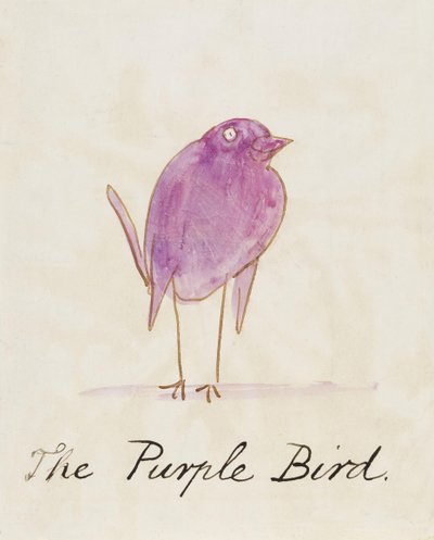 Der lila Vogel, aus "Sechzehn Zeichnungen von Comic-Vögeln" von Edward Lear