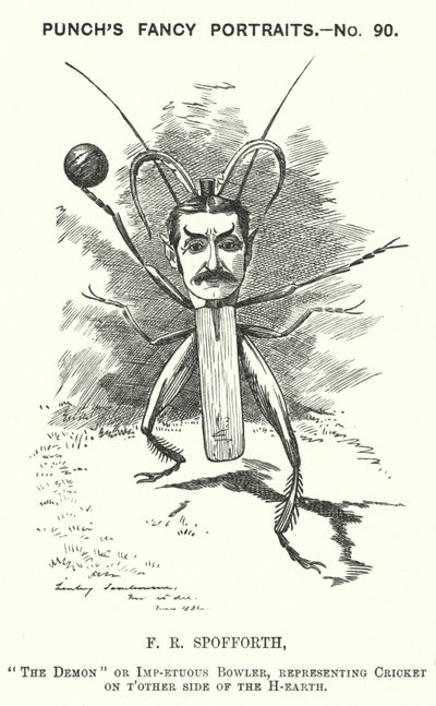 Punch-Karikatur: Fred Spofforth, australischer Cricketspieler (Gravur) von Edward Linley (after) Sambourne