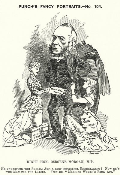 Punch-Karikatur: George Osborne Morgan, walisischer Anwalt und liberaler Politiker (Stich) von Edward Linley (after) Sambourne